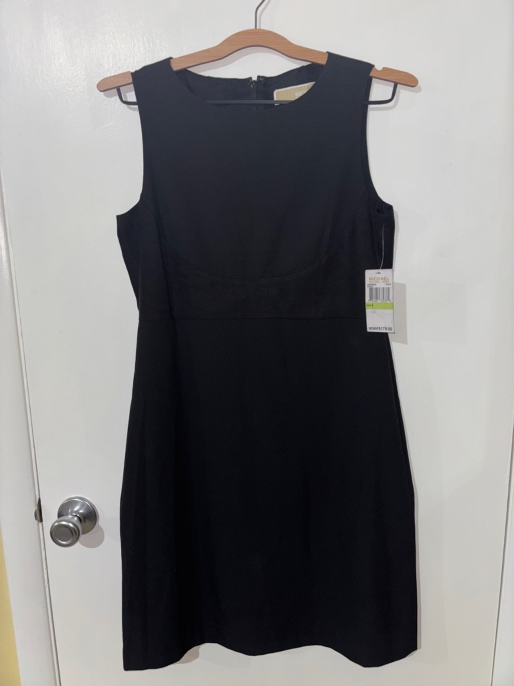 Michael Kors Black Sleeveless Midi Shift Dress with Subtle Waist Seaming